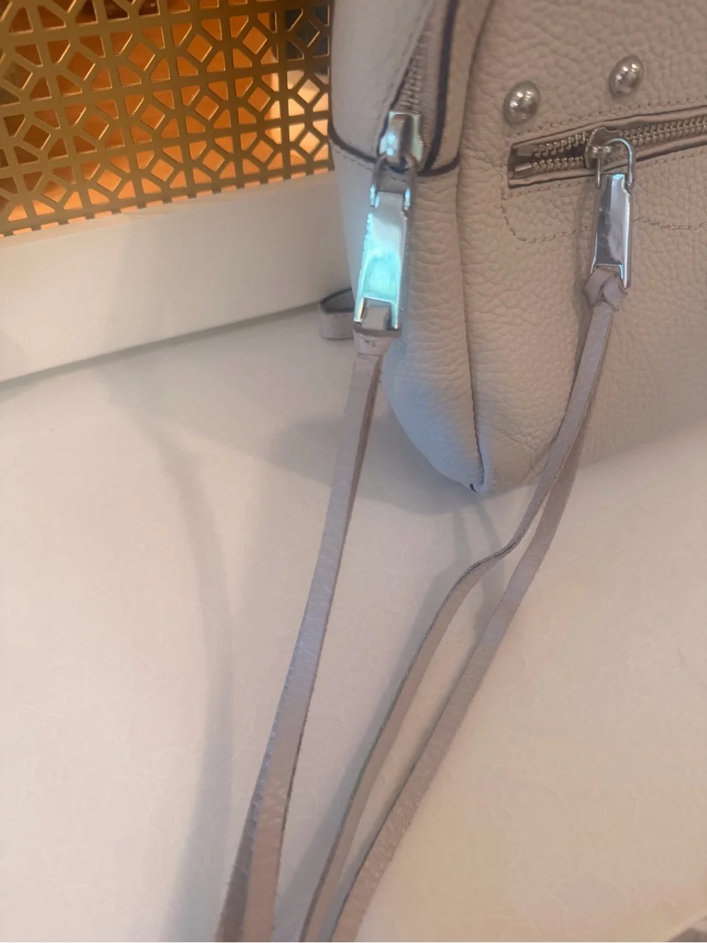Rebecca Minkoff Pebbled light gray Mini Backpack Stud Accents Adjustable straps! - Picture 3 of 7